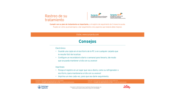 Synjardy treatment tracker in Spanish